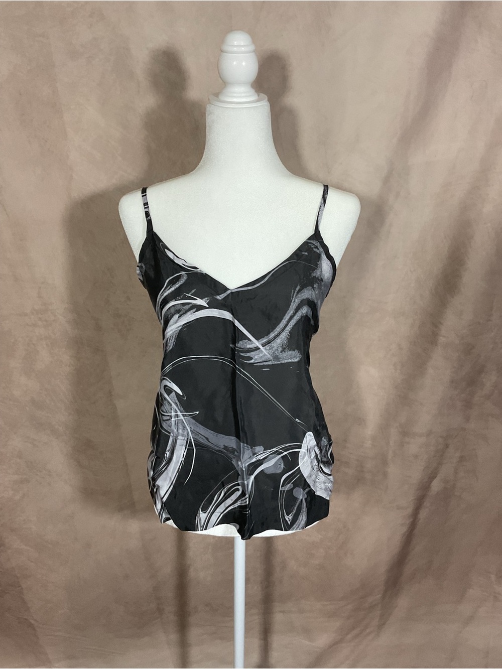 Athleta Black Satin Cami with Gray Swirl Print
